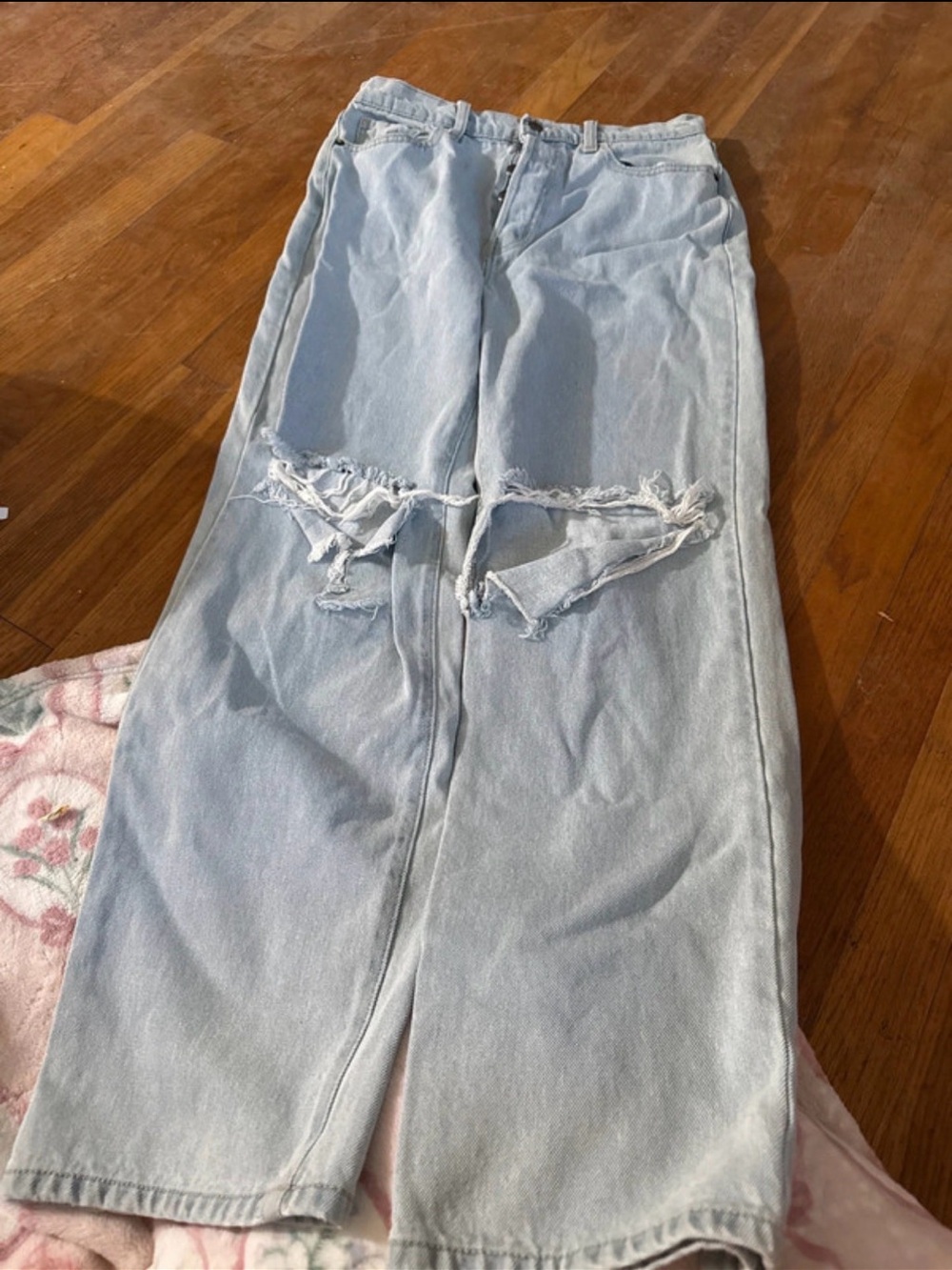 Cello Light Blue Wide Leg Distressed Jeans